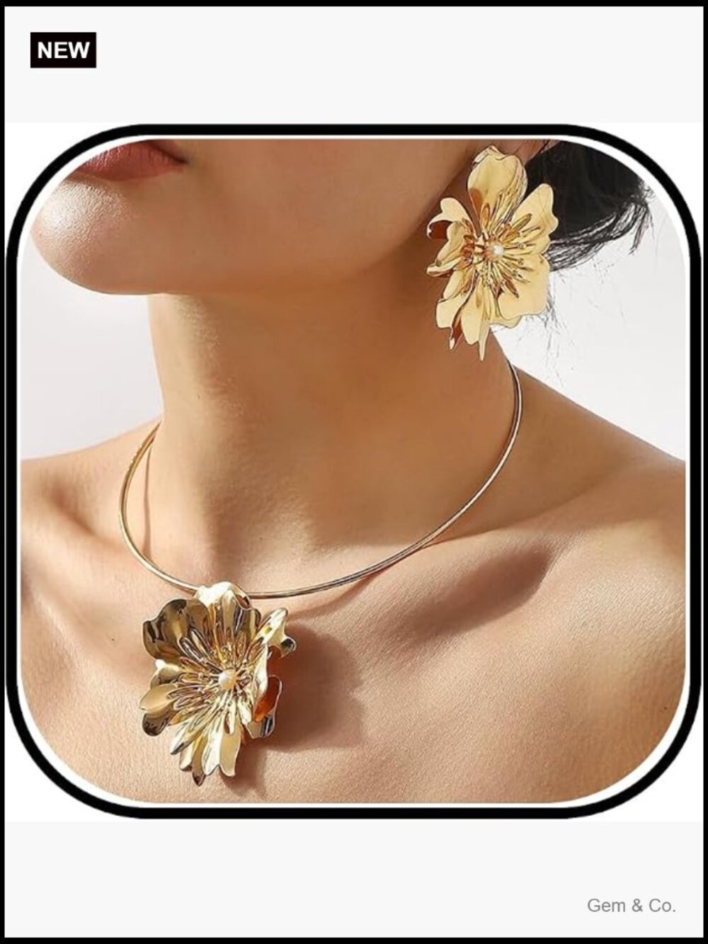 Gold Flower Necklace and Earrings Set for Women Statement Jewelry Wedding Guest